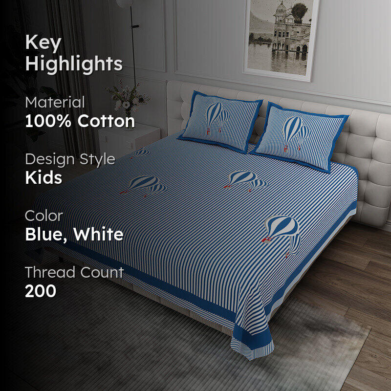 Illusion Stripey Balloon Cotton Bedsheet (Blue) - 200 TC media 2