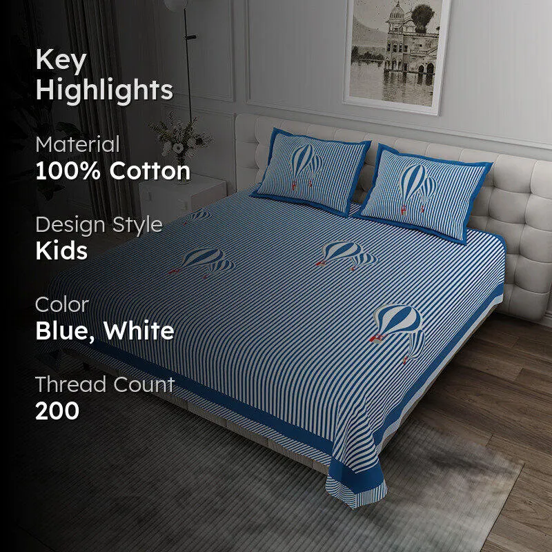 Illusion Stripey Balloon Cotton Bedsheet (Blue) - 200 TC media 2