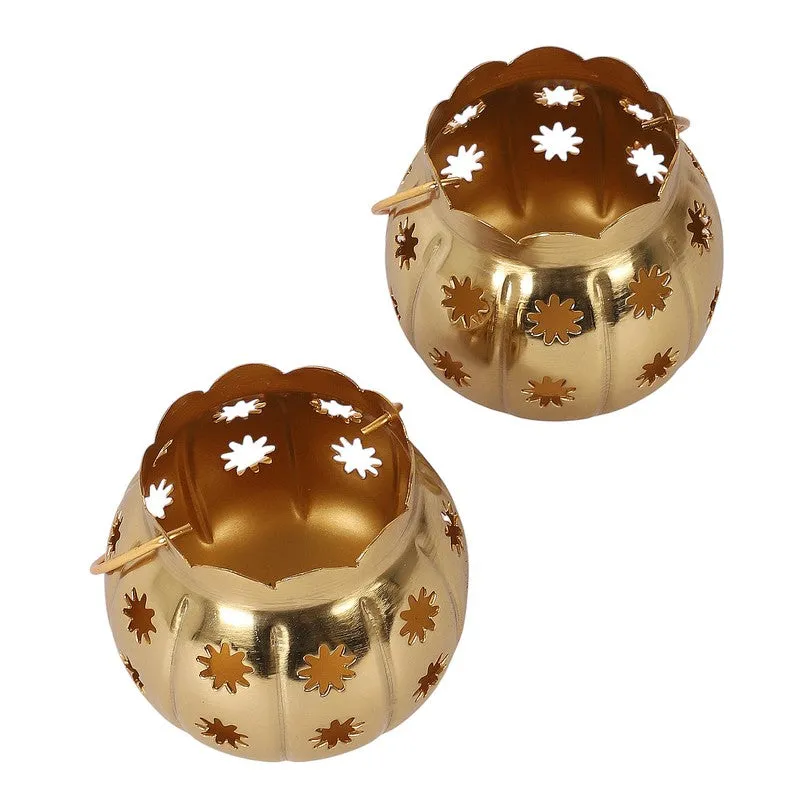 Himera Matki Tealight Candle Holder (Gold) - Set Of Two media 6