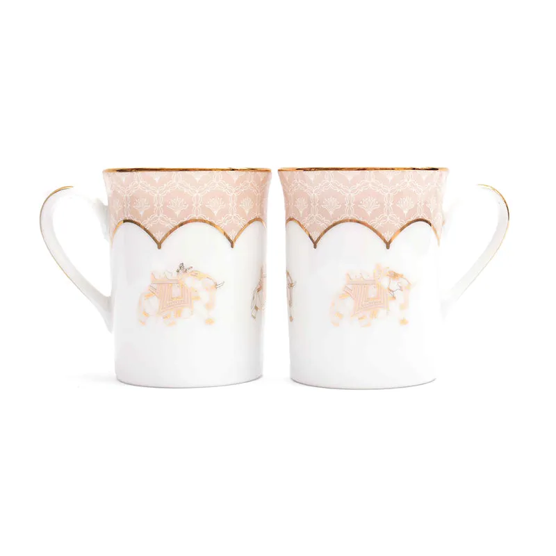 Gilded Legacy 24k Gold Brushed Porcelain Coffee Mug (300 mL Each/Peach) - Set Of Six media 4