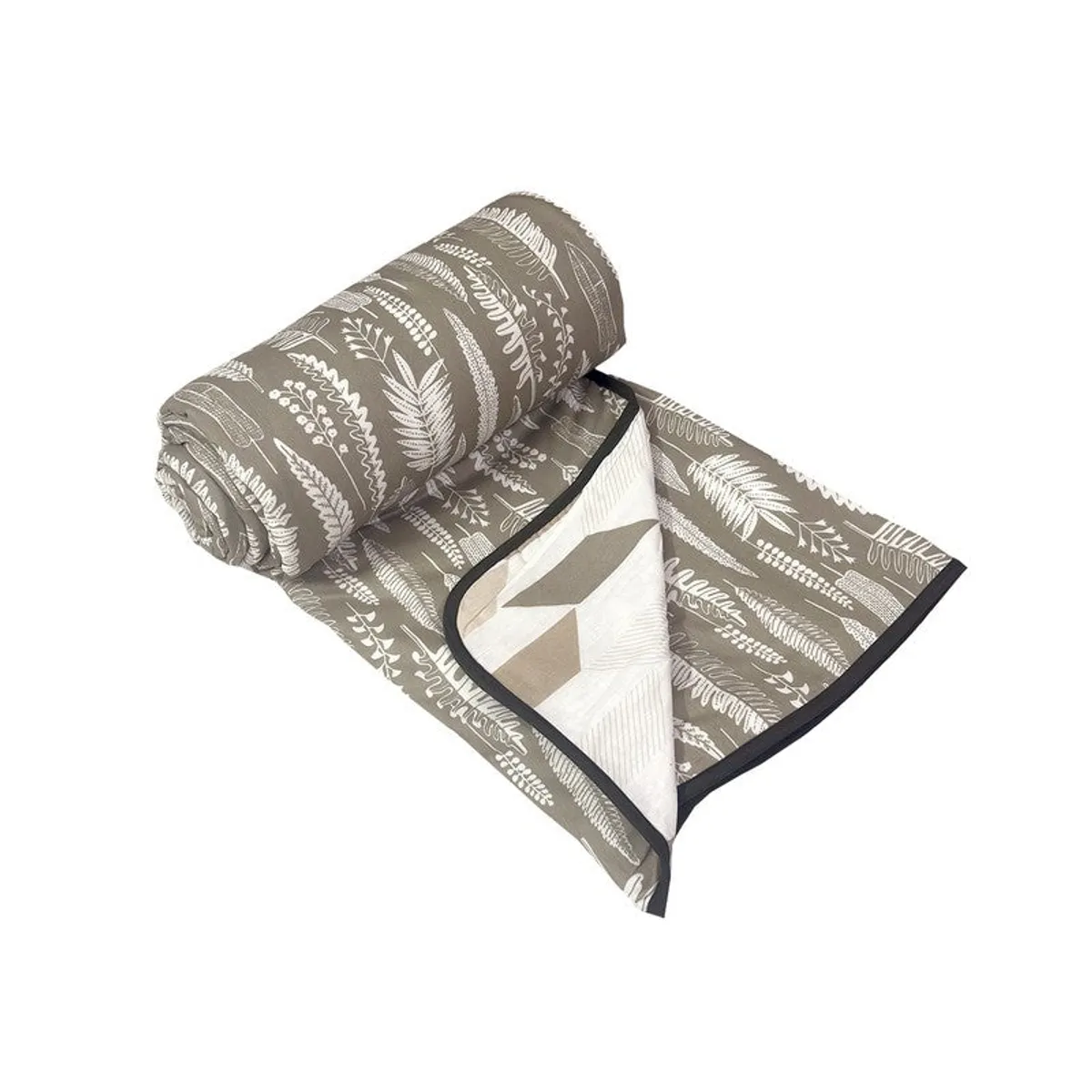 Rolled brown dohar with a white botanical print and dark edging