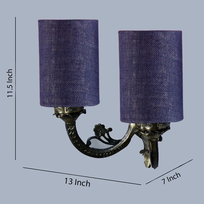 Vintage Cylindrical Duo Fabric & Metal Wall Lamp - Blue media 4