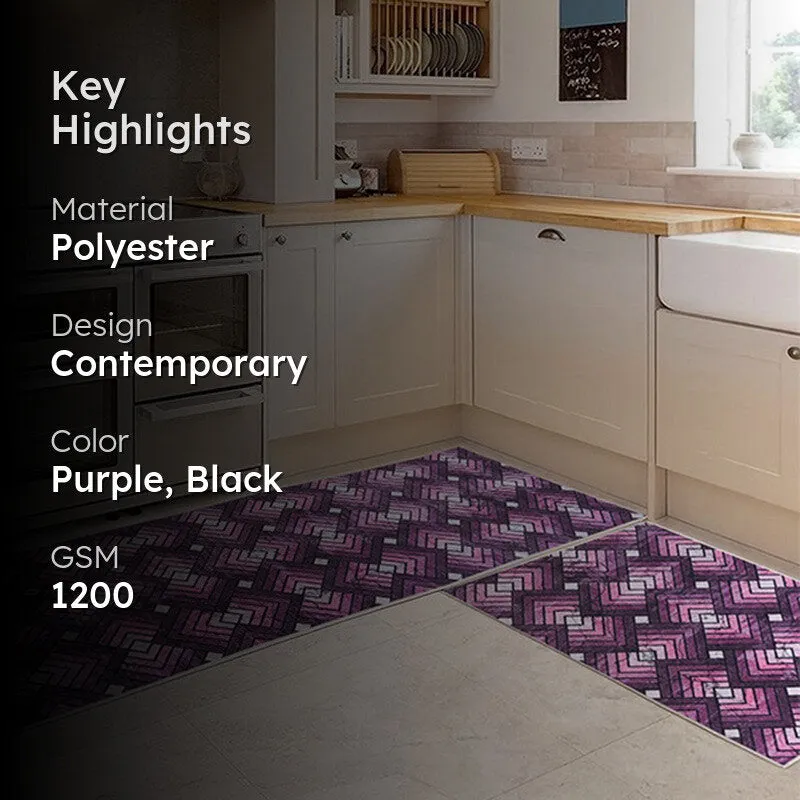 ContourLines Polyester Kitchen Floor Mats (Purple) - Set of Two media 2