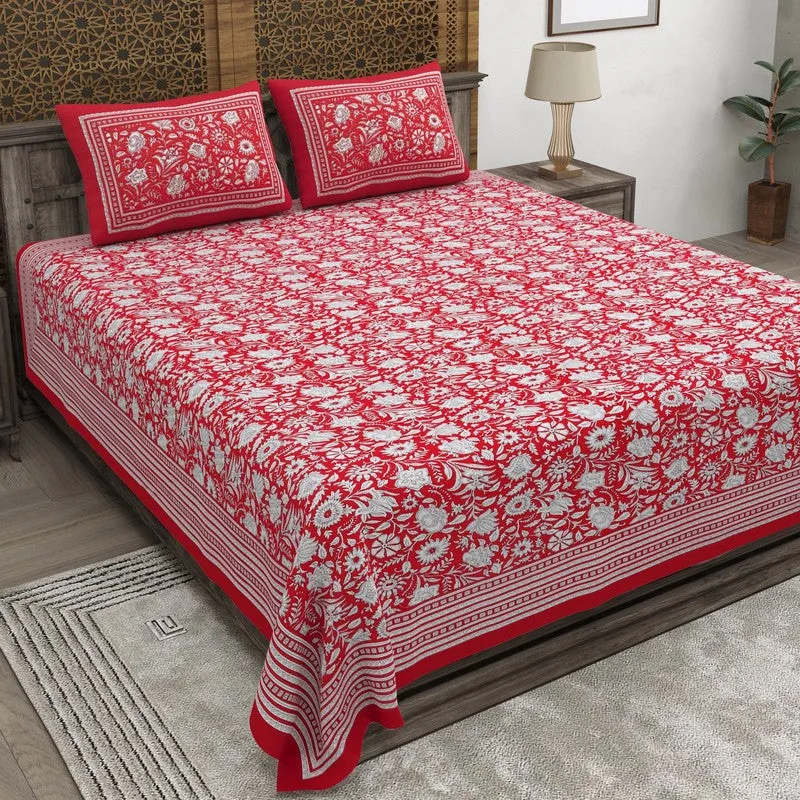 Blossomar Cotton Bedsheet (Red,White) - 240 TC media 1