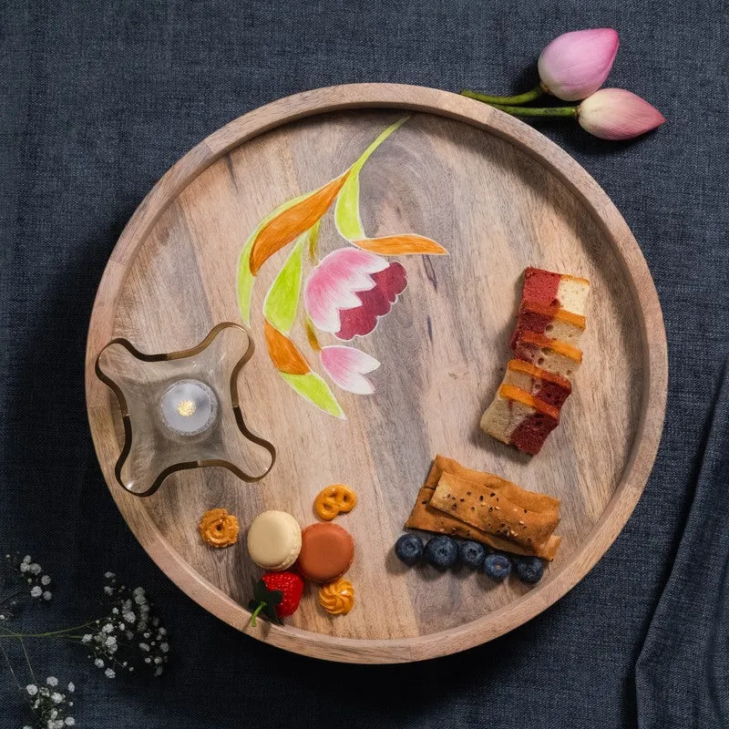 Padma Lotus Inspired Wood Rotating Serving Platter media 4