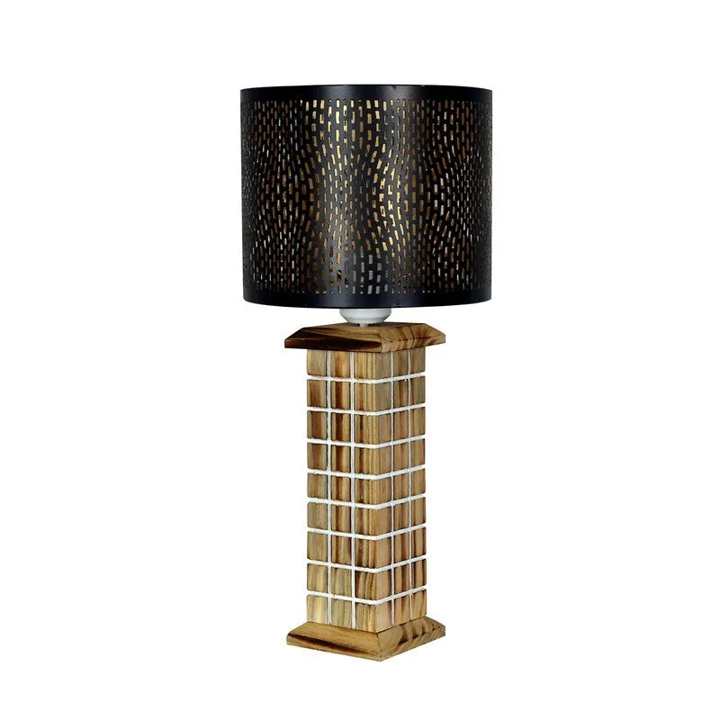 LumiAura Modern Wooden Table Lamp - Black,Brown media 3
