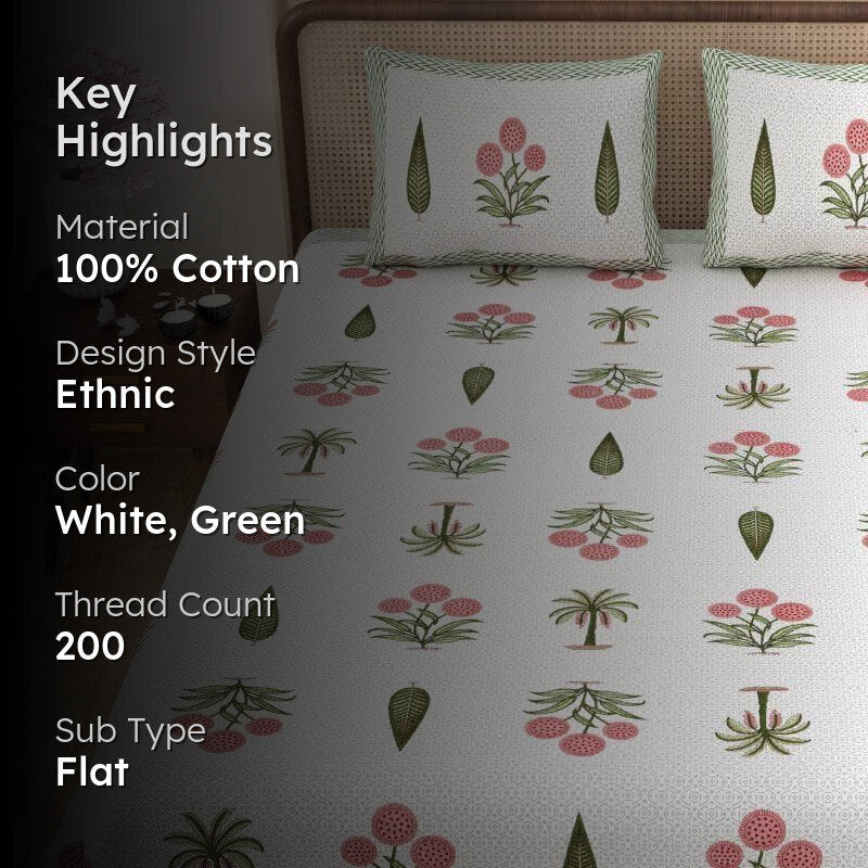 Gianni Printed Cotton Bedsheet (Green) - 200 TC media 2