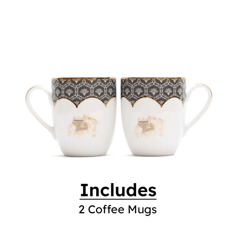 Gilded Legacy Coupe 24k Gold Brushed Porcelain Coffee Mug (280 mL Each/Grey) - Set Of Two media 6