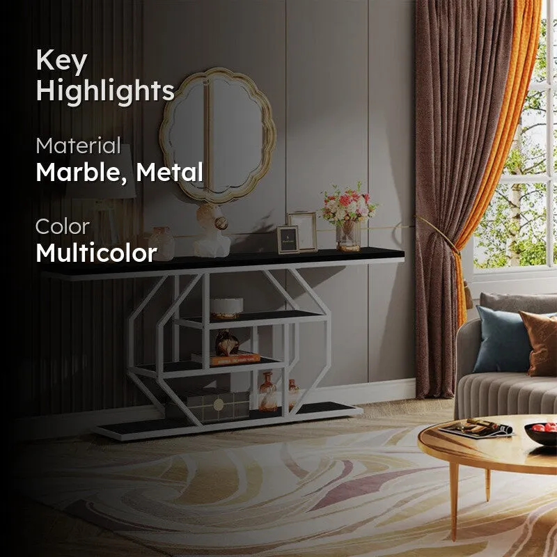 Elegant Look Metal Console Table with Marble Top - Medium media 2
