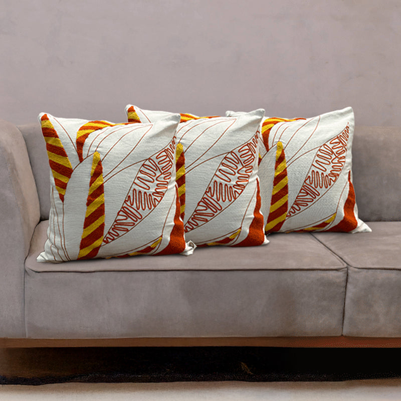Winter Flames Tufted Cushion Cover (White & Red) - Set Of Three