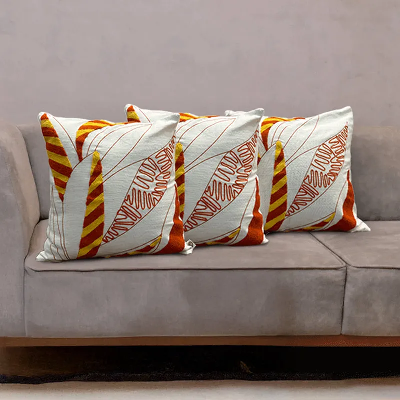 Winter Flames Tufted Cushion Cover (White & Red) - Set Of Three media 1
