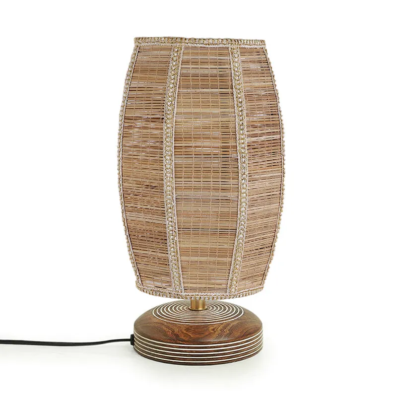 Savera Bamboo Barrel Fabric Table Lamp - Beige media 6