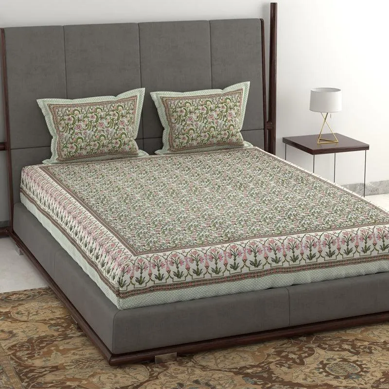 Tridha Printed Cotton Bedsheet (Green) - 280 TC media 1