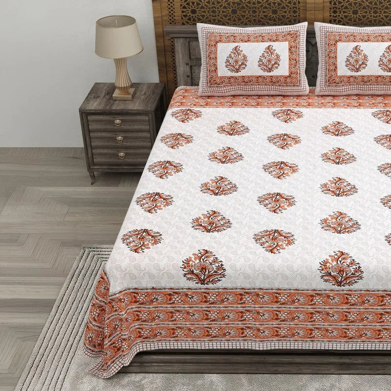 Vineel Cotton Bedsheet (Rust,Brown,White) - 240 TC media 3