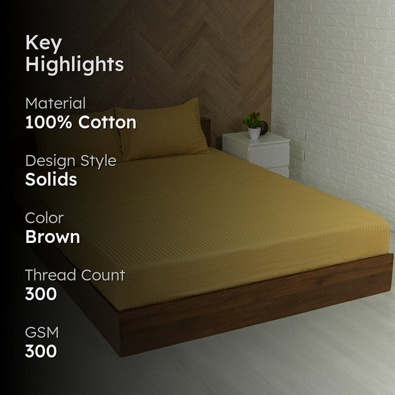 Reposi Striped Cotton Bedsheet (Brown) - 300 TC media 2
