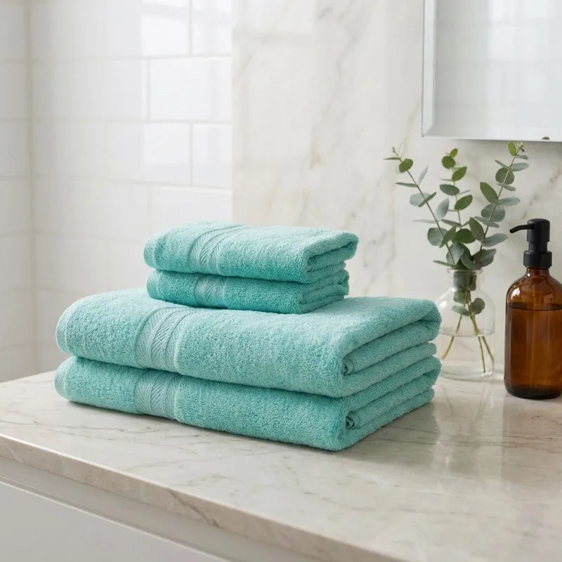 PlushAura Cotton Towel Sets (Aqua) - Set of Four media 1