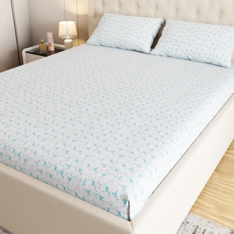 Botanica Floral Cotton Bedsheet (Blue) - 180 TC media 1
