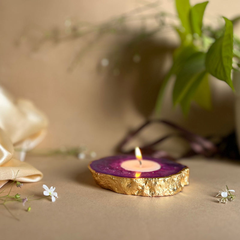 Niema Handcrafted Agate Tealight Candle Holder - Violet media 4