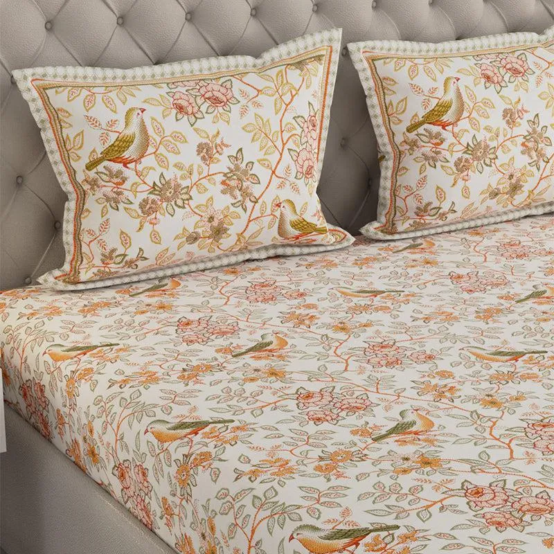Radhika Printed Cotton Bedsheet (Yellow) - 240 TC media 3