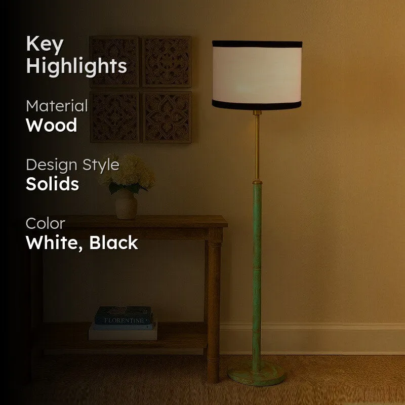 Amber Glow Wooden Floor Lamp - White & Black media 2