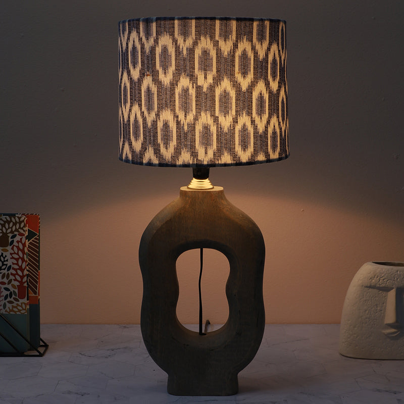 Lois Hide Hewn Printed Mango Wood Table Lamp - Grey,White,Blue