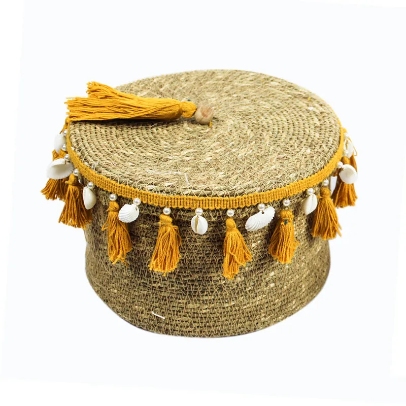 Nivasa Sea Grass Natural Fiber Storage Basket (Yellow/Beige) - Set Of Two media 3