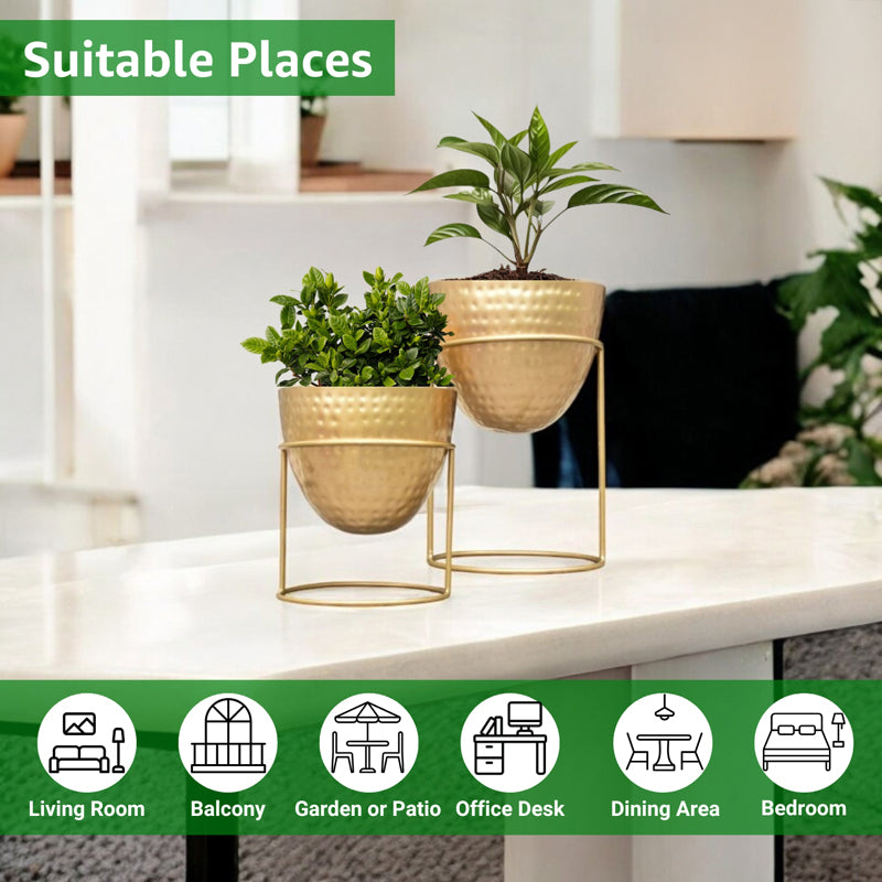 Trudene Metal Pot With Stand (Gold) - Set Of Two media 5