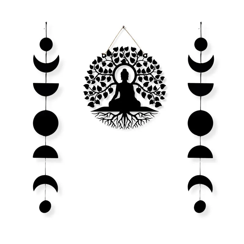 Buddha With Phases Of Moon Iron Wall Accent - Set Of Three media 3