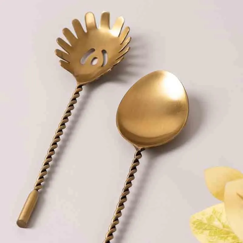 Twisted Love Salad Serving Spoon (Gold) - Set Of Two media 1