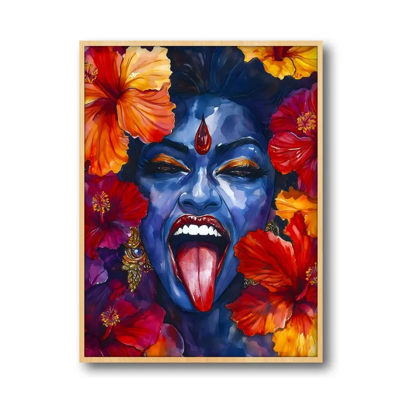 Mahakali Spiritual Archival Paper Wall Painting - Natural Brown Frame media 5