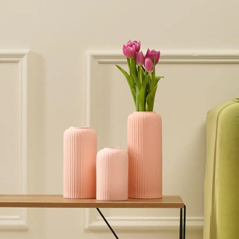 Miso Ribbed Vase (Pink)- Set Of Three media 1