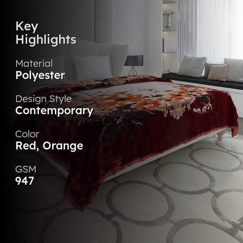 Monte Carlo Velvet Blossom Blanket (Red,Orange) - 947 GSM media 2