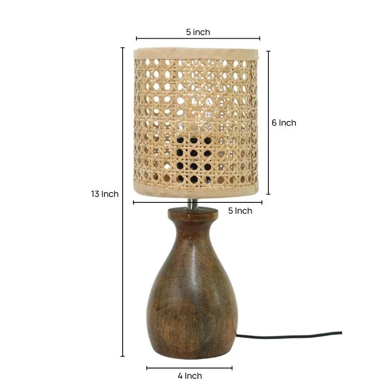 Emberra Loomis Wooden Base Cotton Table Lamp - Beige,Brown media 5