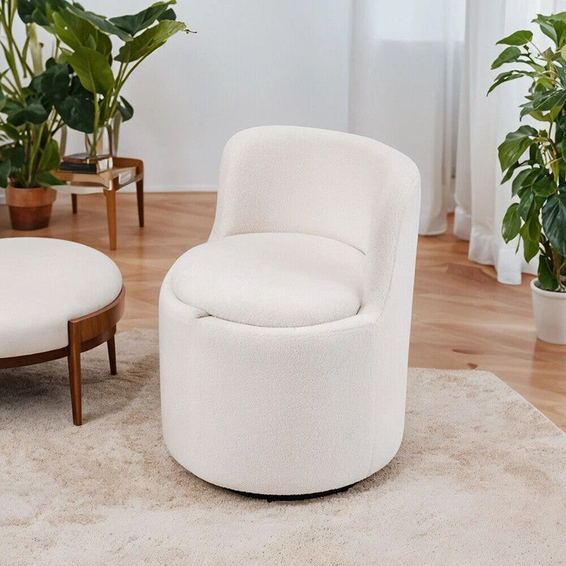Comfora Solid White Sherpa Fabric Ottoman