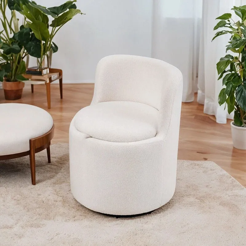 Comfora Solid White Sherpa Fabric Ottoman media 1
