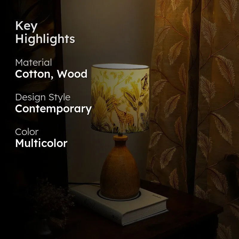 Enchanted Jungle Wooden Base Cotton Table Lamp - Multicolor media 2
