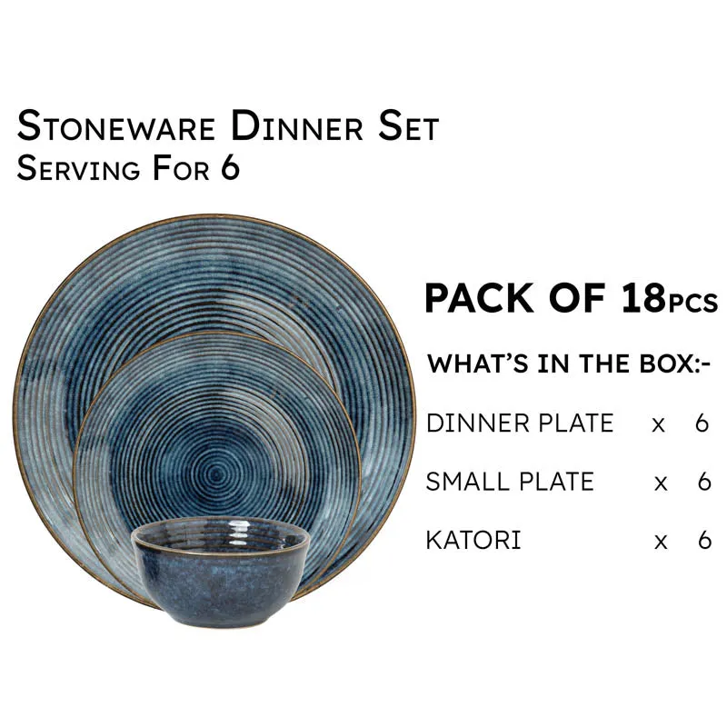 Meghneel Handmade Dinner Set (Blue) - 18 Piece Set media 3