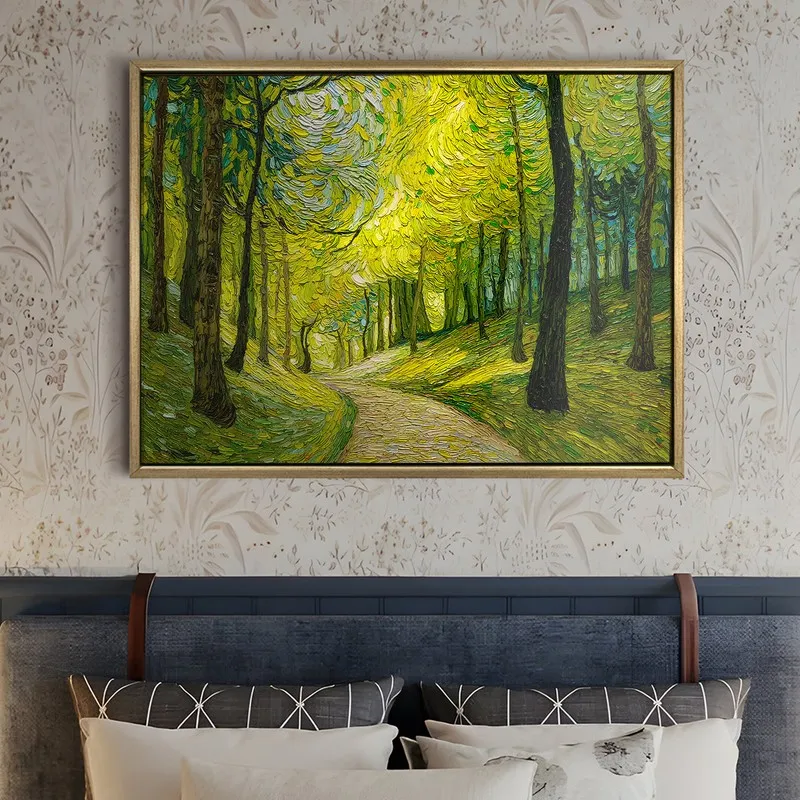 Sunlit Woodland Canvas Wall Painting With Frame media 5