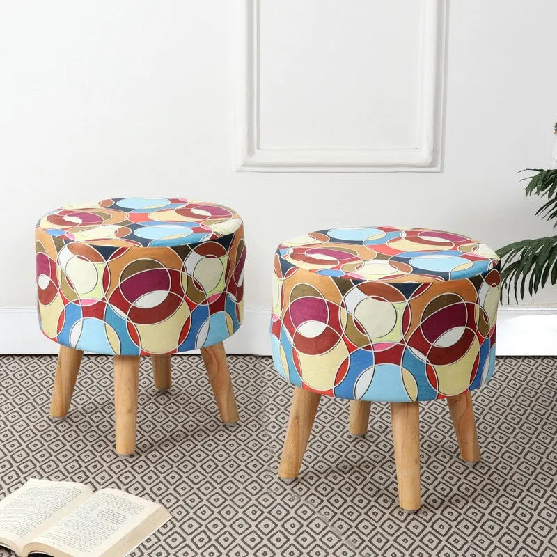 Navine Bubble Print Multicolor Engineered Wood Ottomans - Set Of Two media 1