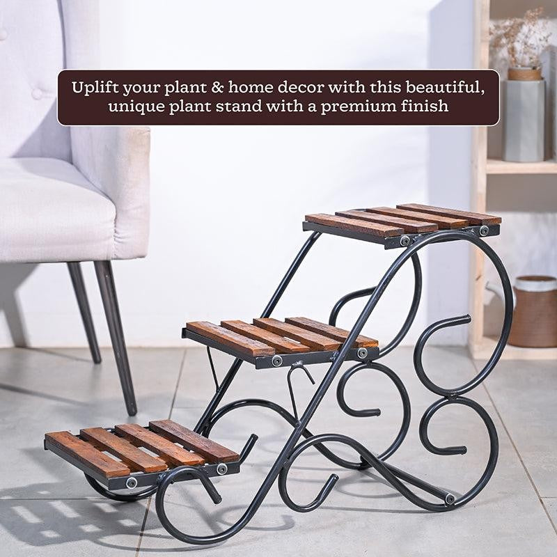 Bramble Perch Three Tier Metal Plant Stand - Black & Brown media 7