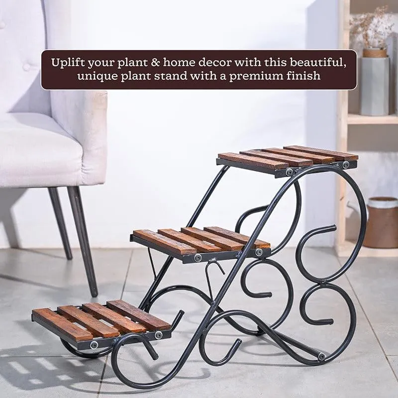 Bramble Perch Three Tier Metal Plant Stand - Black & Brown media 7