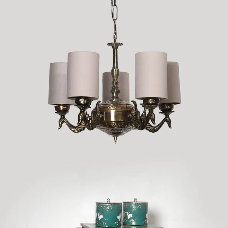 Vihara Cylindrical Golden Antique Ceiling Lamp media 2