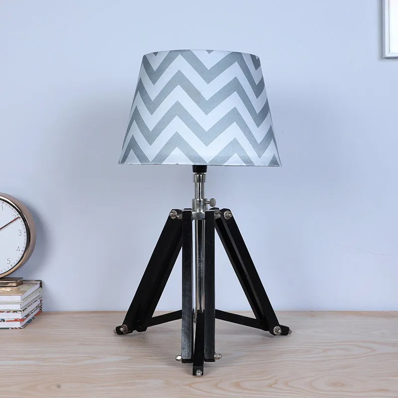 Chevron Light Printed Tripod Mango Wood Table Lamp - White media 3