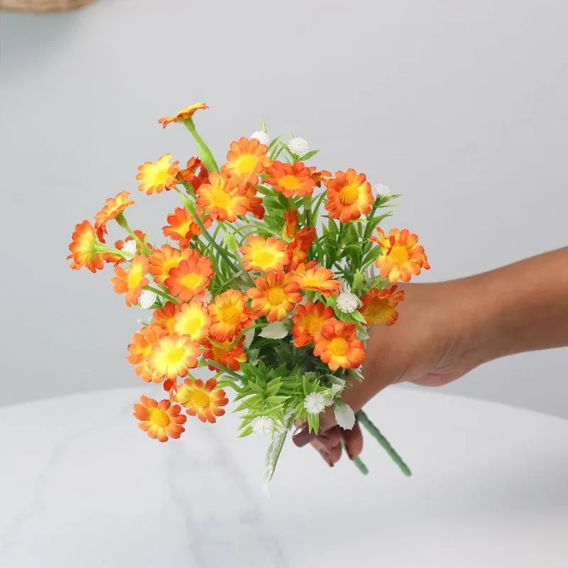 Bit-Daisy Silk Artificial Flowers Stick - Orange & Yellow media 7