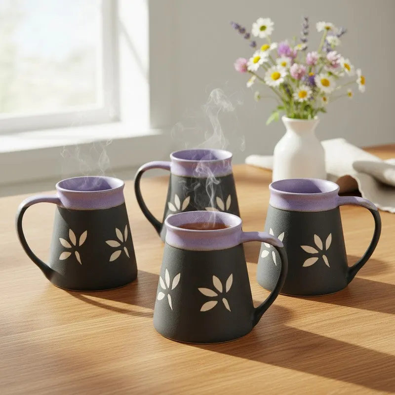 Ceramic Ceramic Coffee Mug (270 mL Each,Grey,Black) - Set Of Four media 4