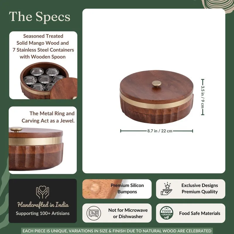 Zari Wooden Masala Box with 7 Containers - Nine Piece Set media 11