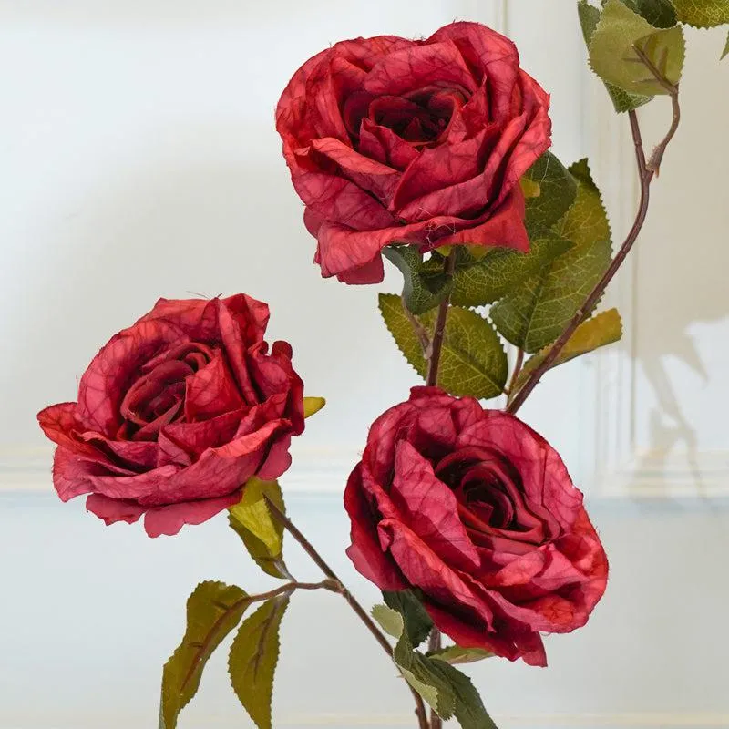 Faux Autumn Rose Flower Stick (Red) - 36 CM media 4