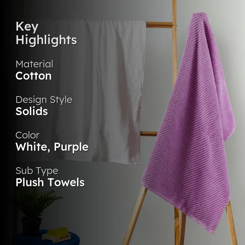 Nautica Riviera Soft Cotton Bath Towel (White & Lilac) - Set Of Two media 2