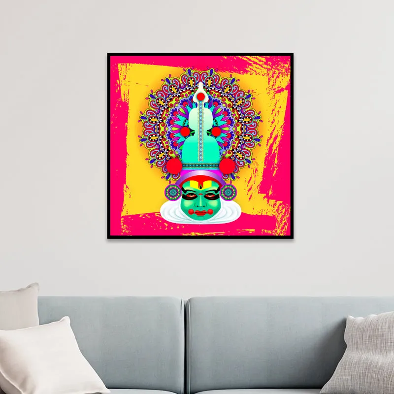 Vibrant Kathakali Canvas Wall Art With Frame media 1