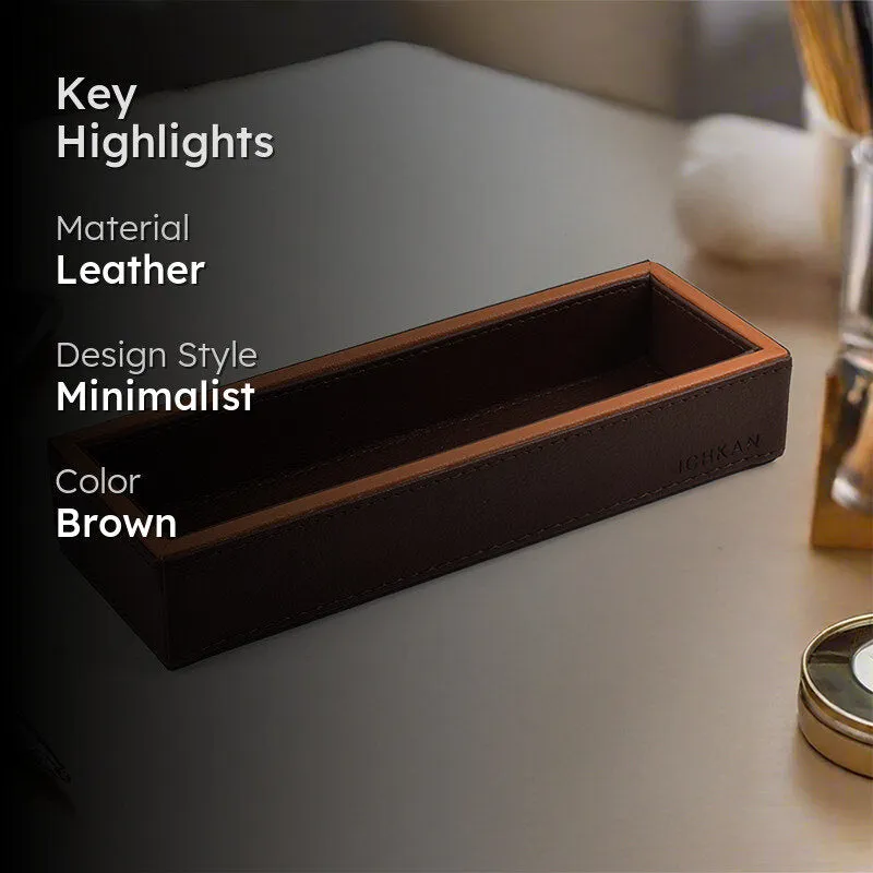 Tisca Faux Leather Cutlery Tray - Brown media 2